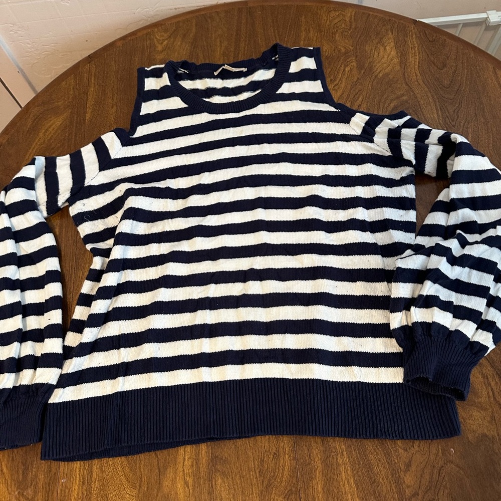 Michael Kors Striped Cold Shoulder Sweater size XL